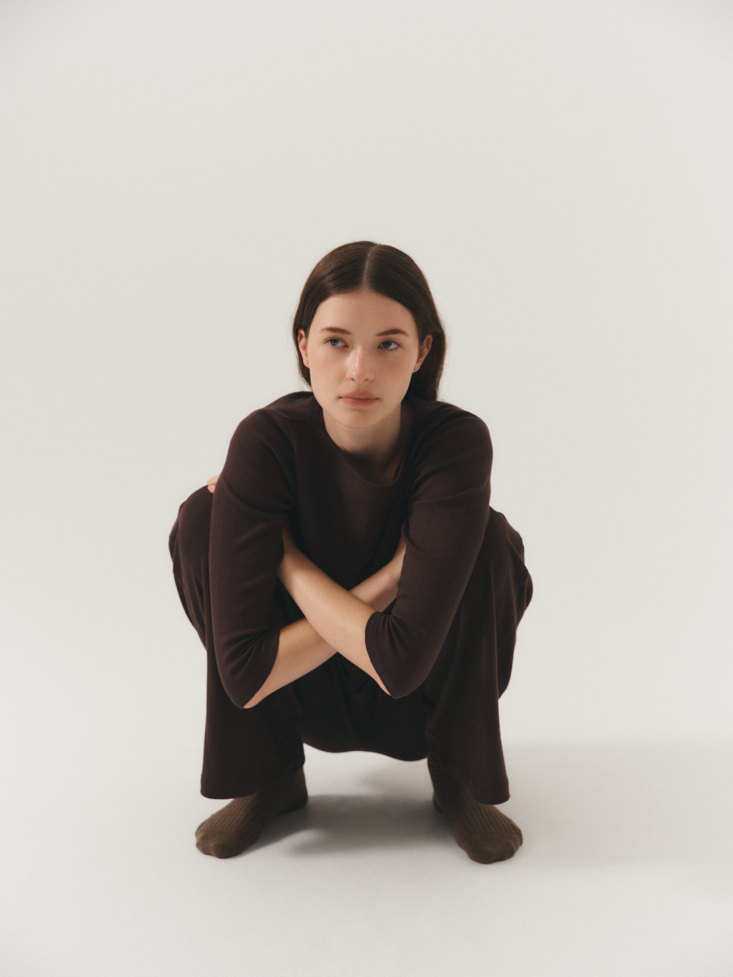 Women’s relaxed pointelle cotton pants in deep brown with an effortless straight-leg fit. - VIR VITA
#color_espresso