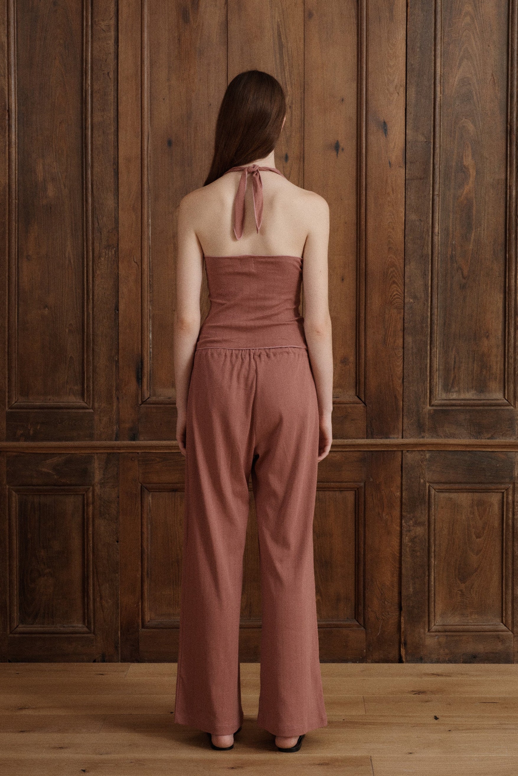 Petal pink 100% cotton pointelle pants featuring a comfortable elastic waist and delicate knit texture. - VIR VITA
#color_petal