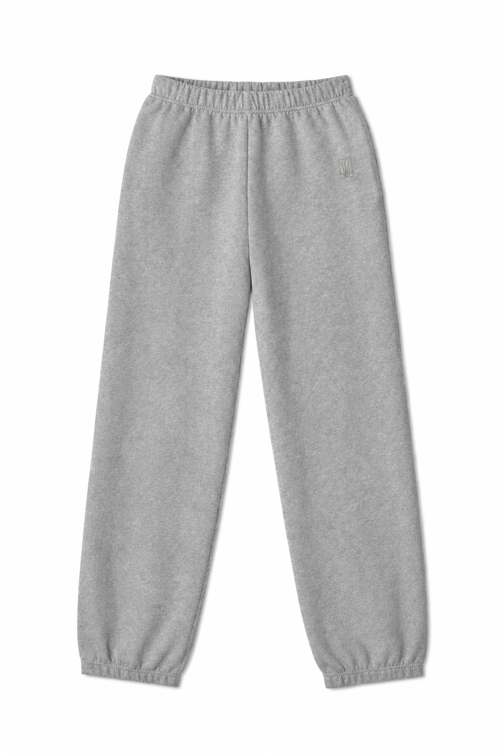 Heather grey cotton jogger pants with a relaxed fit, elastic waistband, and gathered ankle cuffs. - VIR VITA
#color_heather grey