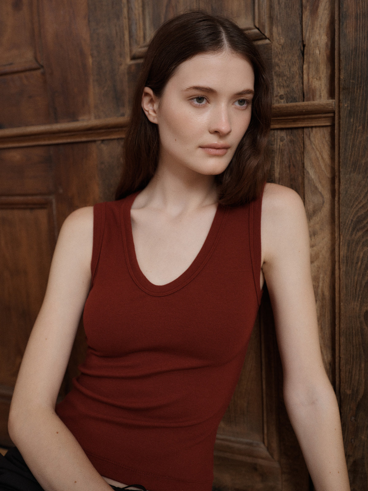 Women’s merlot red scoop neck tank with wide straps and a close fit. - VIR VITA
#color_merlot