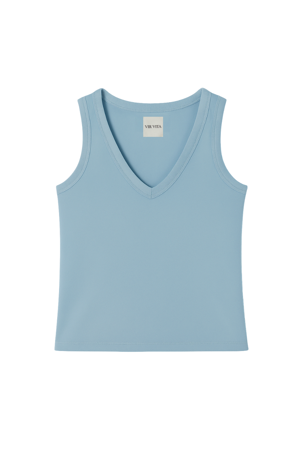 Ribbed Supima cotton tank top in baby blue, flat lay - VIR VITA
 #color_baby blue