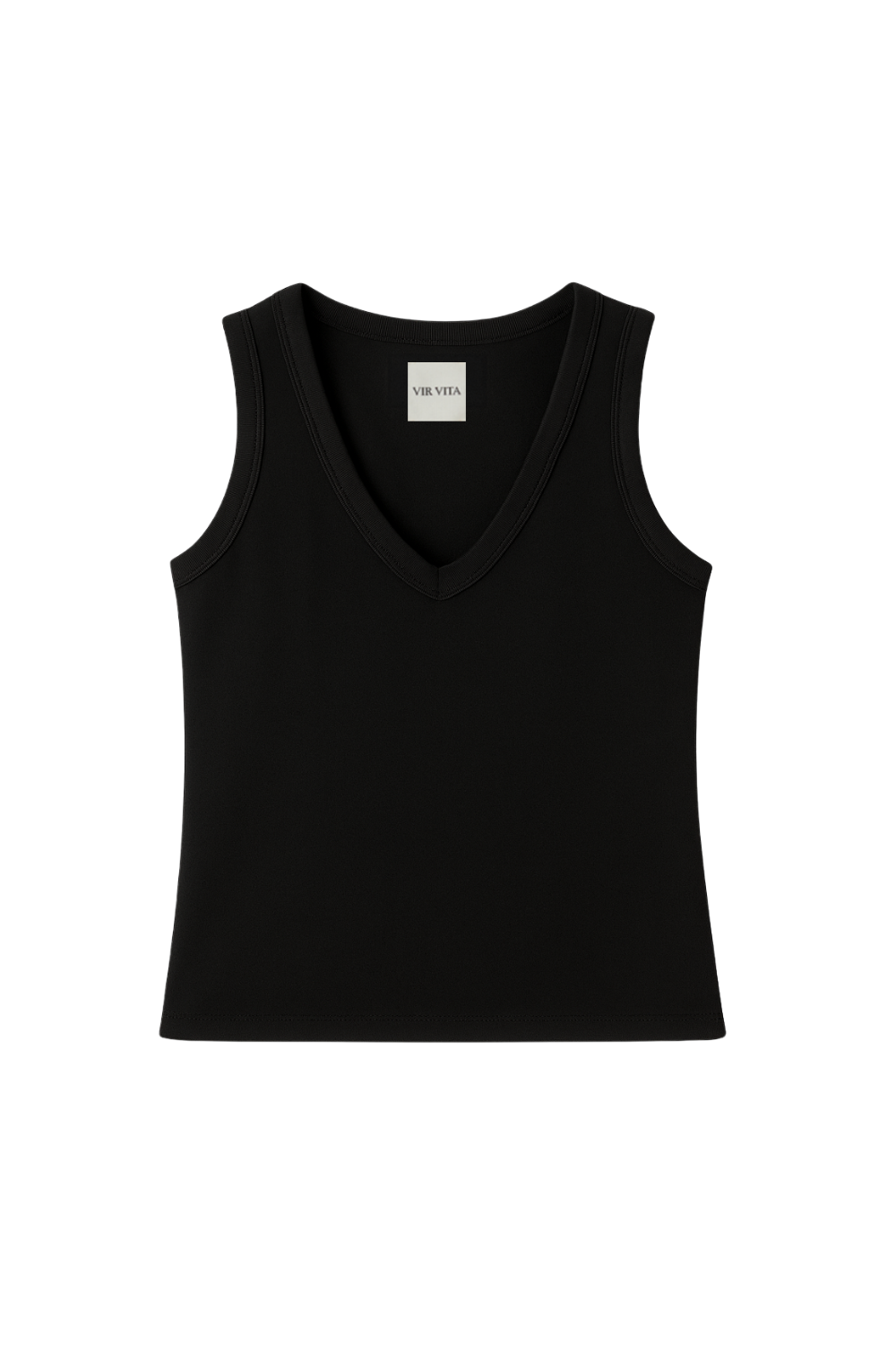 Ribbed Supima cotton tank top in black, flat lay- VIR VITA
#color_black