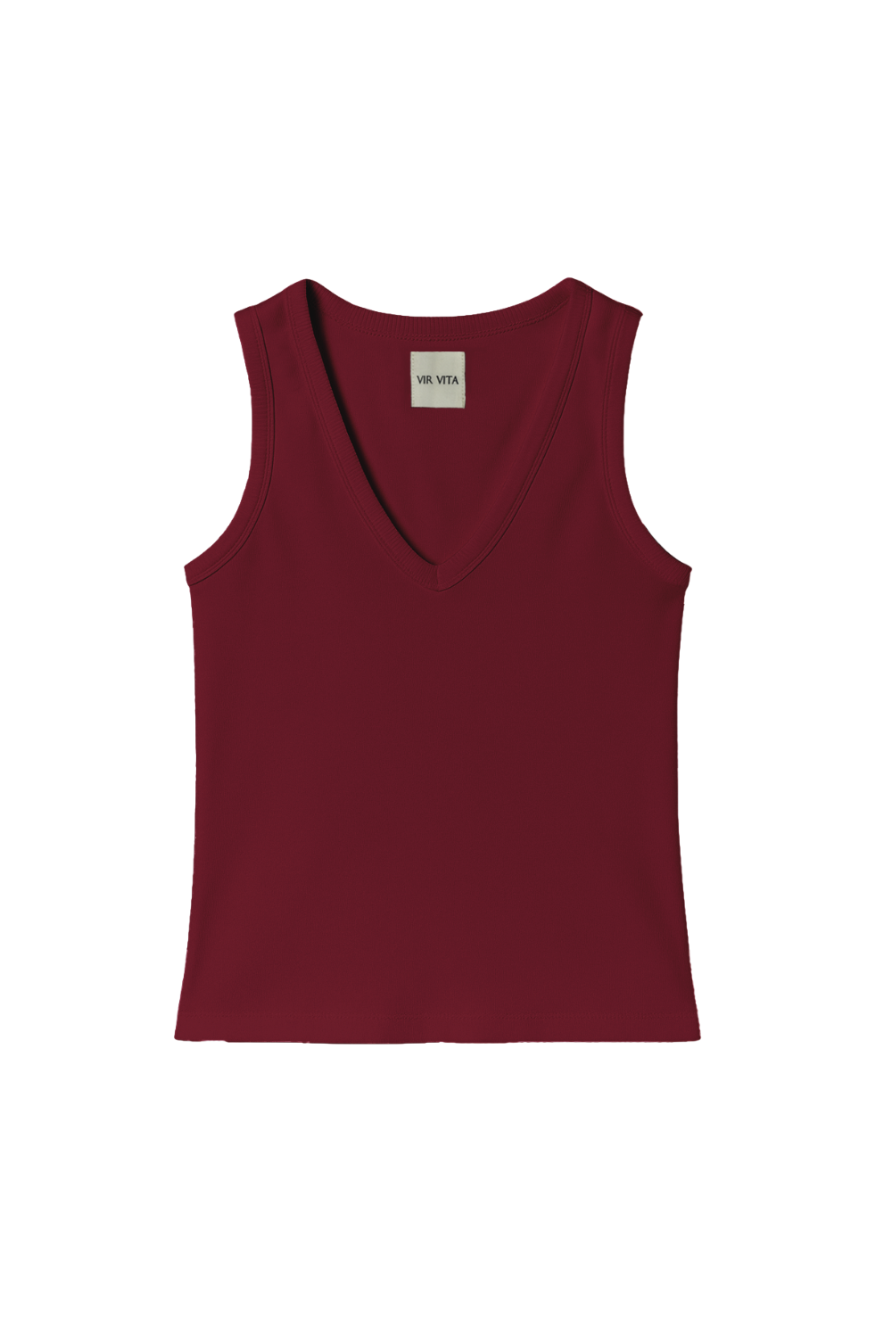 Women’s dark red knit tank top with a scoop neck, wide straps, and fitted silhouette. - VIR VITA
#color_merlot