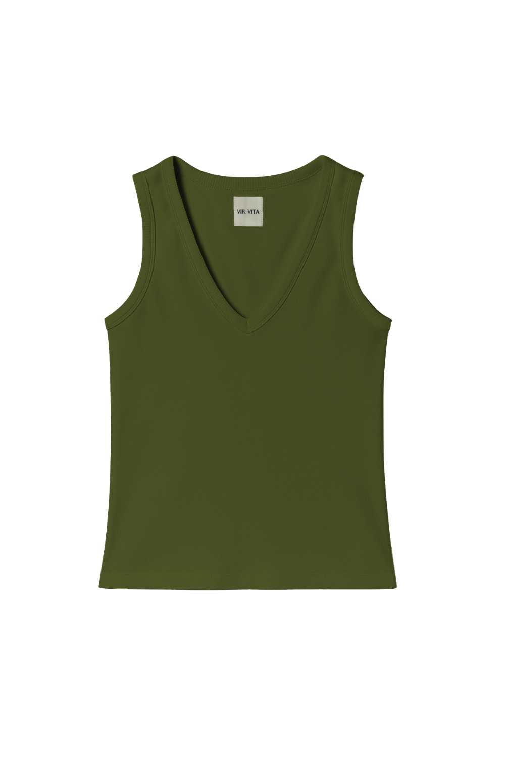 Moss green sleeveless knit top with a flattering scoop neckline and close-to-body fit. - VIR VITA
#color_moss
