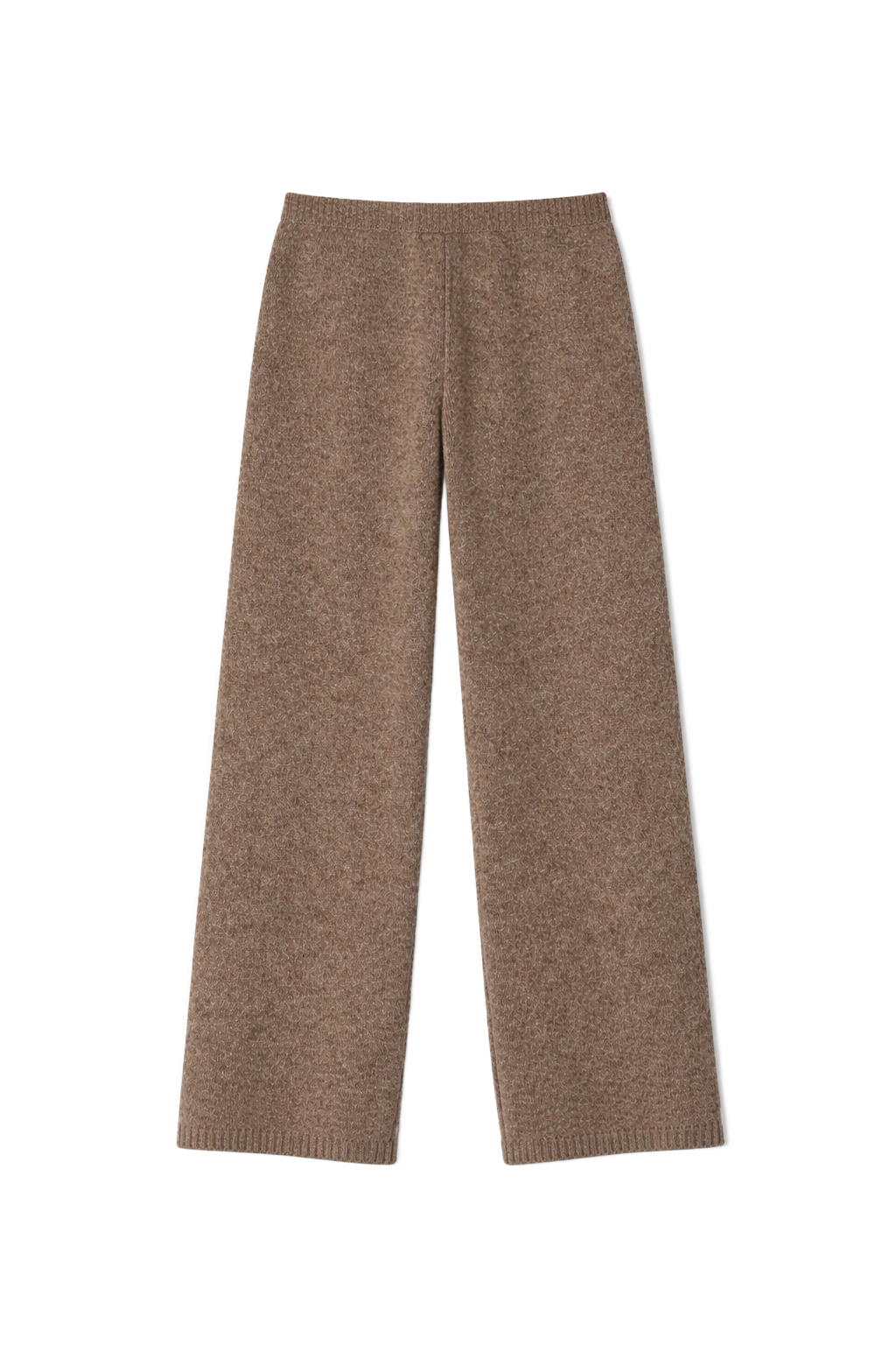 Flat image of luxurious cashmere lounge pants in speckled light brown featuring a relaxed wide leg fit and elastic waist. - VIR VITA 
#color_toasted walnut