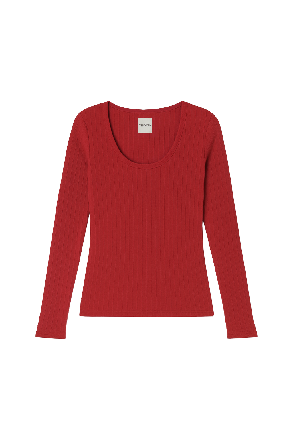 Flat image of a red pointelle long sleeve top featuring a flattering scoop neckline - VIR VITA
#color_apple red