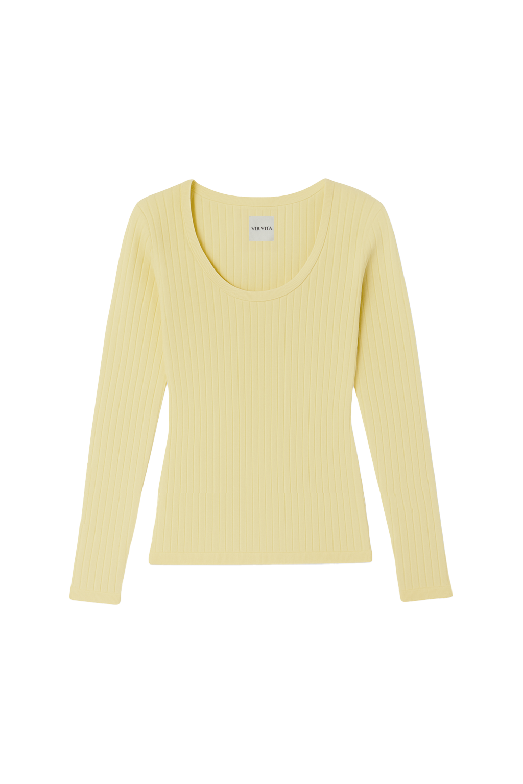 Flat image of a pale yellow pointelle long sleeve top featuring a flattering scoop neckline - VIR VITA
#color_butter