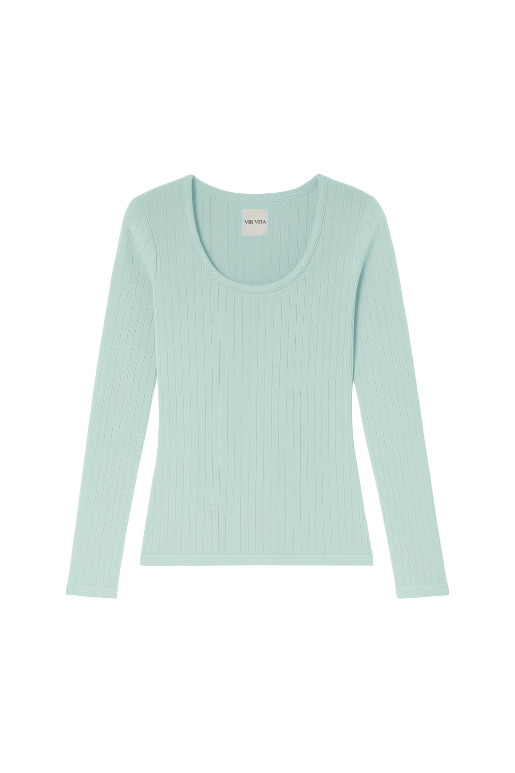 Flat image of a light turquoise pointelle long sleeve top featuring a flattering scoop neckline - VIR VITA
#color_sea glass