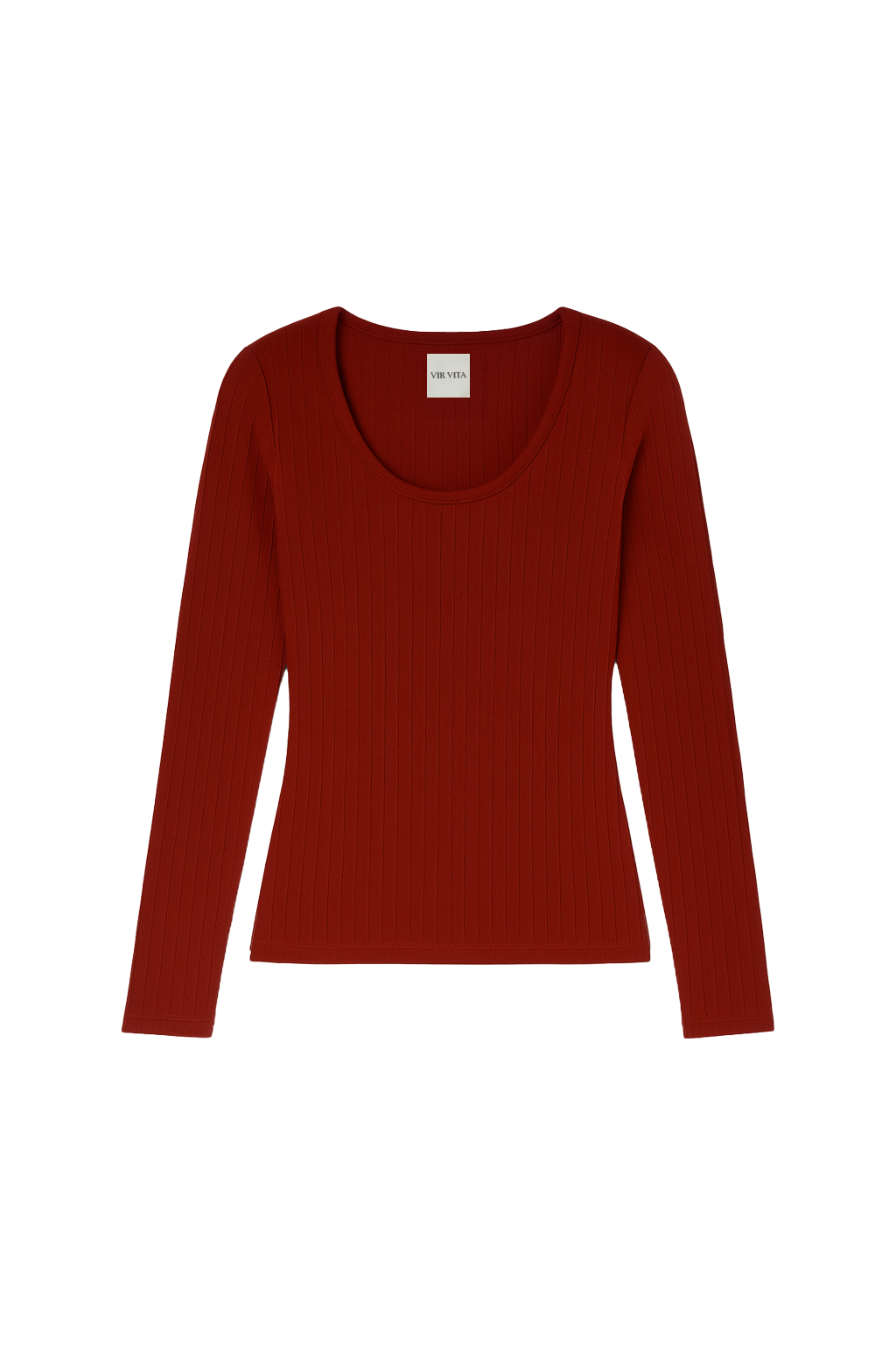 Flat image of a dark red pointelle long sleeve top featuring a flattering scoop neckline - VIR VITA
#color_sun dried tomato