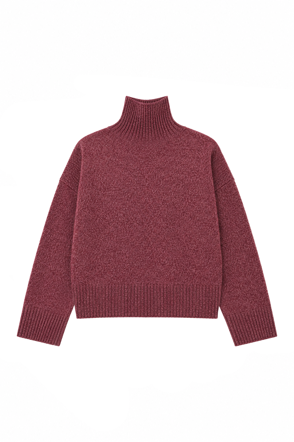 A timeless turtleneck crafted from 100% Grade A cashmere, featuring a relaxed silhouette, long sleeves, and wide ribbed trims. - VIR VITA
#color_pomegranate