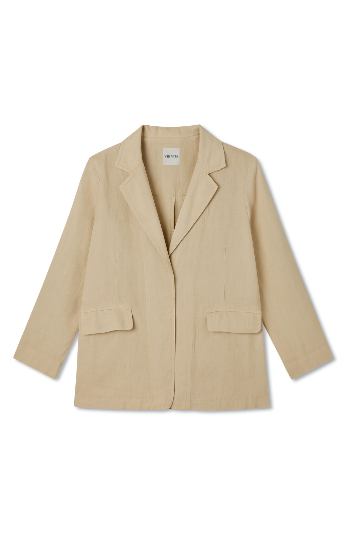 100% linen blazer featuring an elegant and classic silhouette in beige-VIR VITA
#color_beige