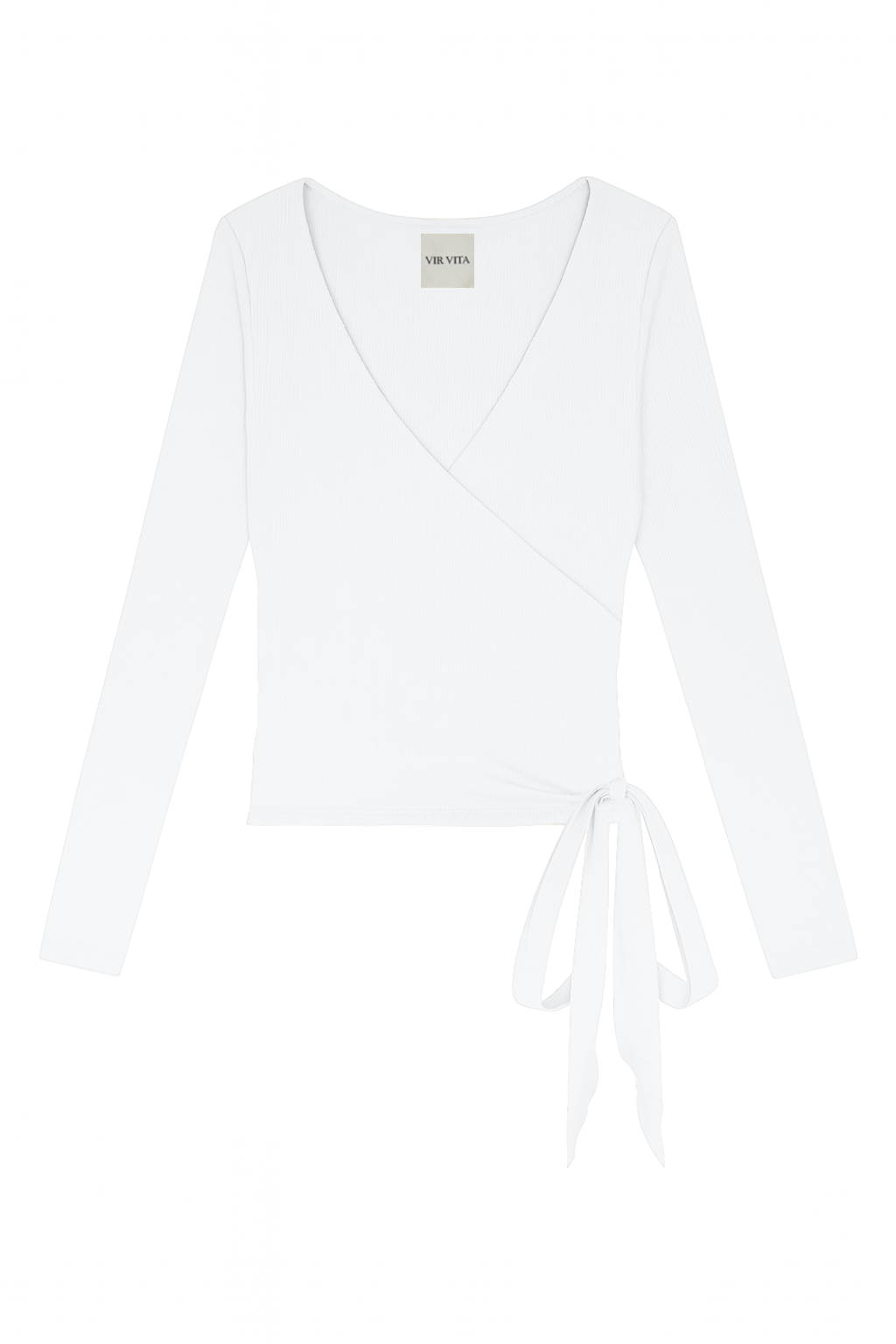 Flat image of a modal knit long sleeve wrap top featuring a classic ballerina silhouette in white - VIR VITA
#color_coconut