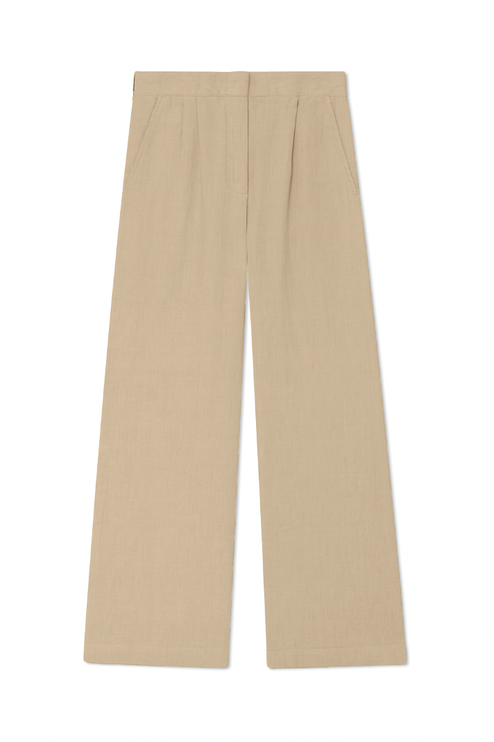 100% linen trouser featuring a high waisted double pleat silhouette in beige- VIR VITA
#color_beige