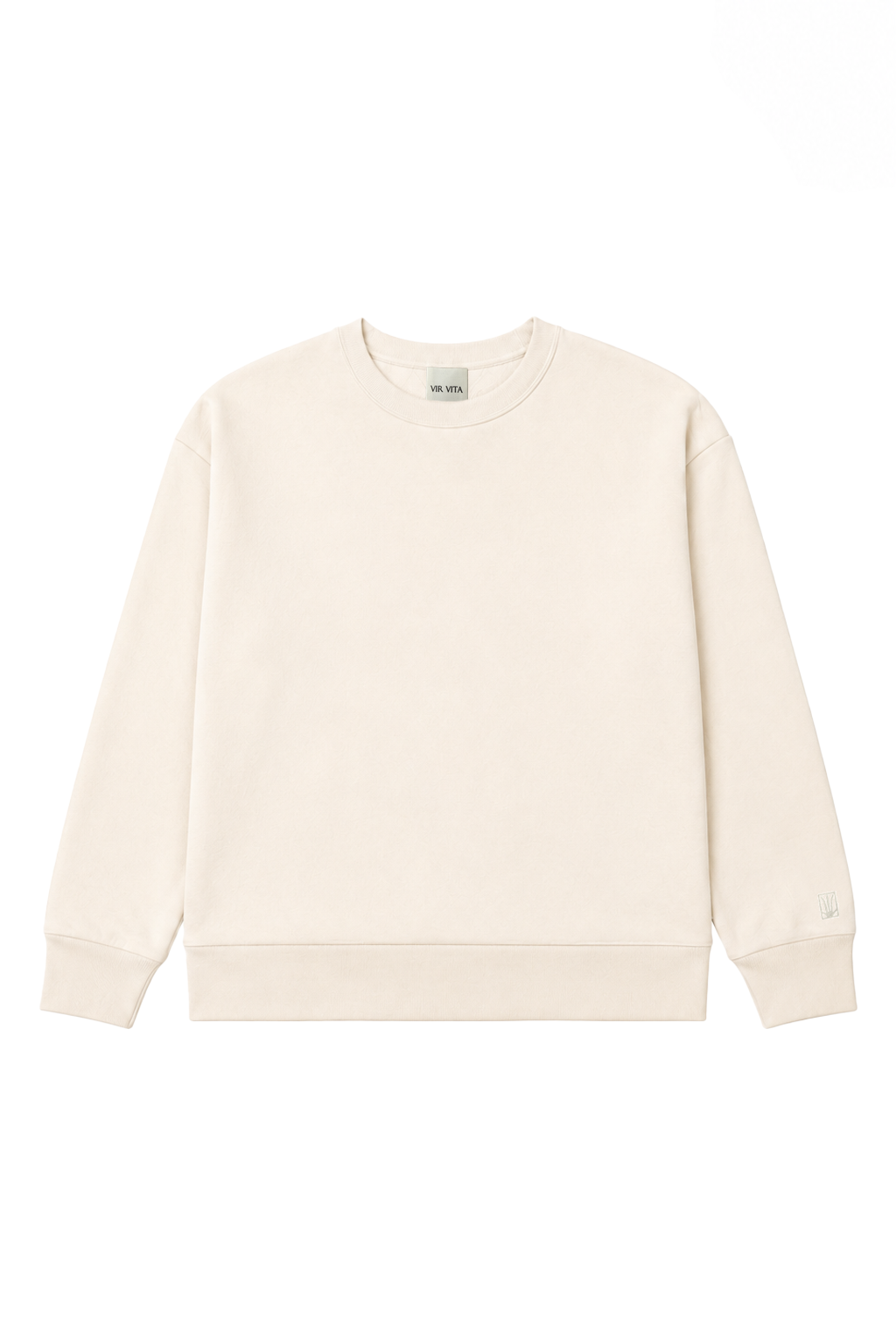 A classic cream sweatshirt featuring a soft French terry cotton body, relaxed silhouette, and smooth modal ribbed trims. - VIR VITA
#color_natural