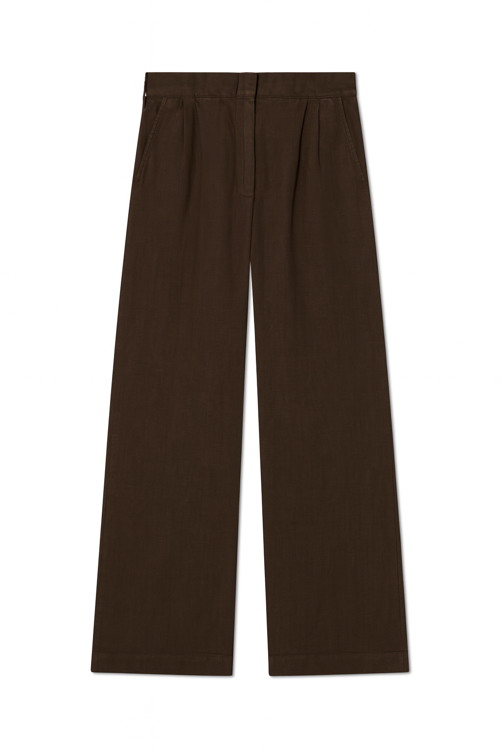 100% linen trouser featuring a high waisted double pleat silhouette in chestnut brown- VIR VITA
#color_chestnut