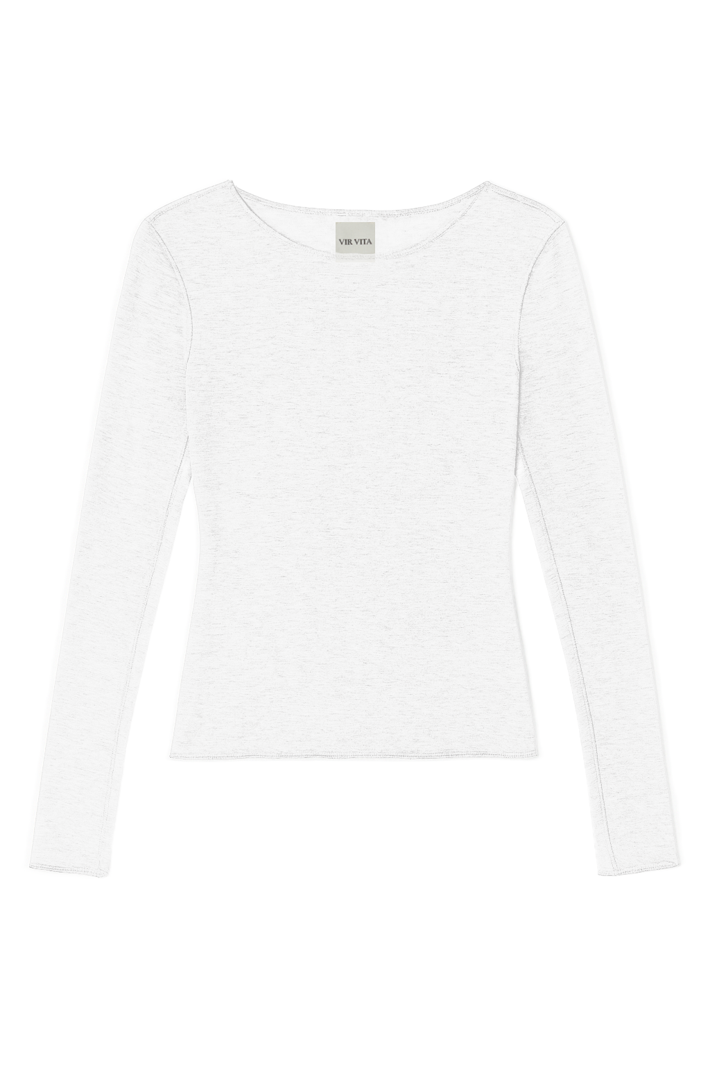 Flat image of a luxurious lightweight white modal silk long sleeve knit with a ribbed back- VIR VITA
#color_white