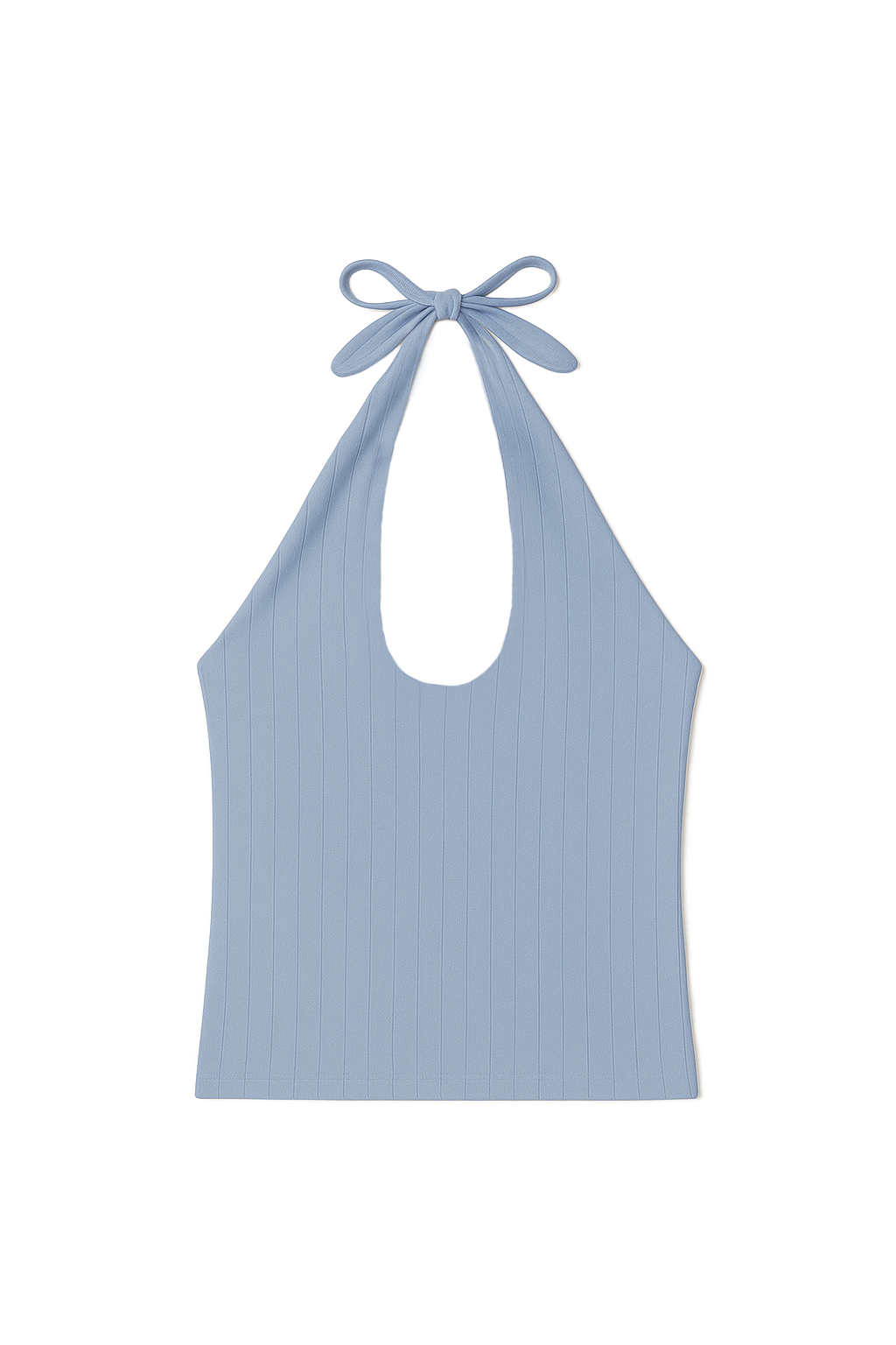 Pointelle halter top made of 100% recycled cotton in light blue  - VIR VITA
#color_vintage blue
