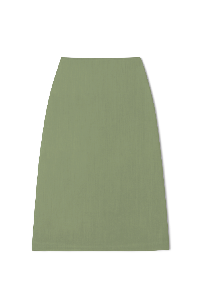 Flat image of premium 100% linen maxi skirt featuring a high waisted silhouette in sage green - VIR VITA 
#color_sage 