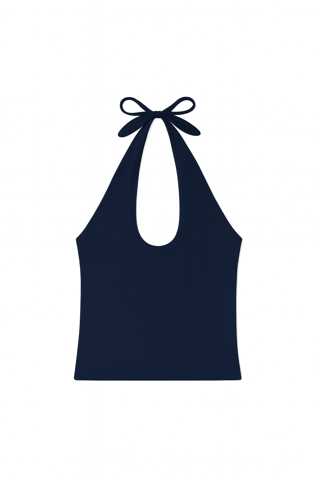 Midnight pointelle cotton halter top with an adjustable tie neck and fitted silhouette. - VIR VITA
#color_midnight