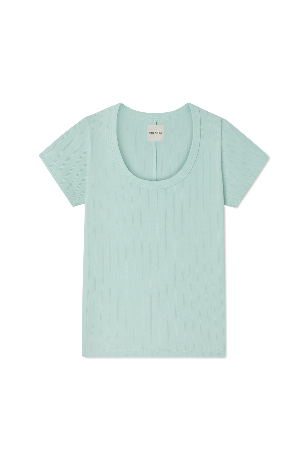 Pointelle tee in light turquoise made of 100% cotton featuring a flattering scoop neckline - VIR VITA
#color_sea glass