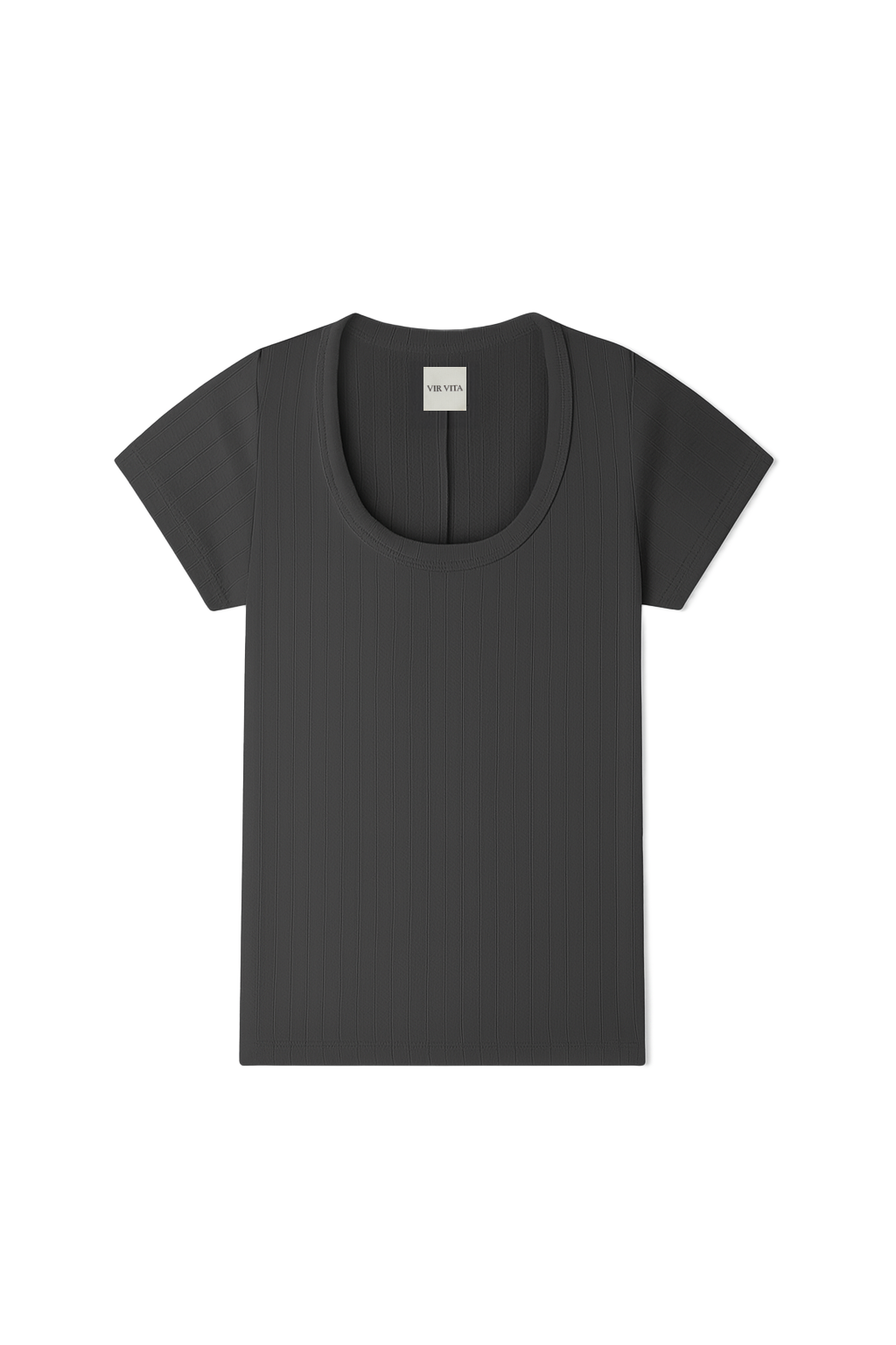 Pointelle tee in dark grey made of 100% cotton featuring a flattering scoop neckline - VIR VITA
#color_stone grey