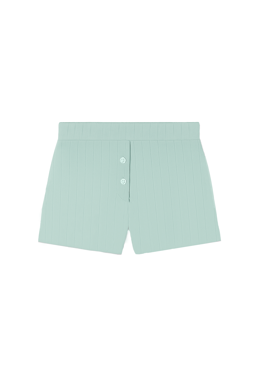 Sustainable pointelle lounge short made of 100% recycled cotton featuring a relaxed fit in light turquoise - VIR VITA
#color_sea glass