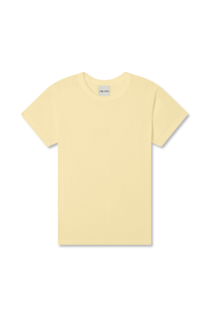 The signature 100% cotton Pointelle Tee with a classic crewneck neckline in pale yellow - VIR VITA 
#color_butter