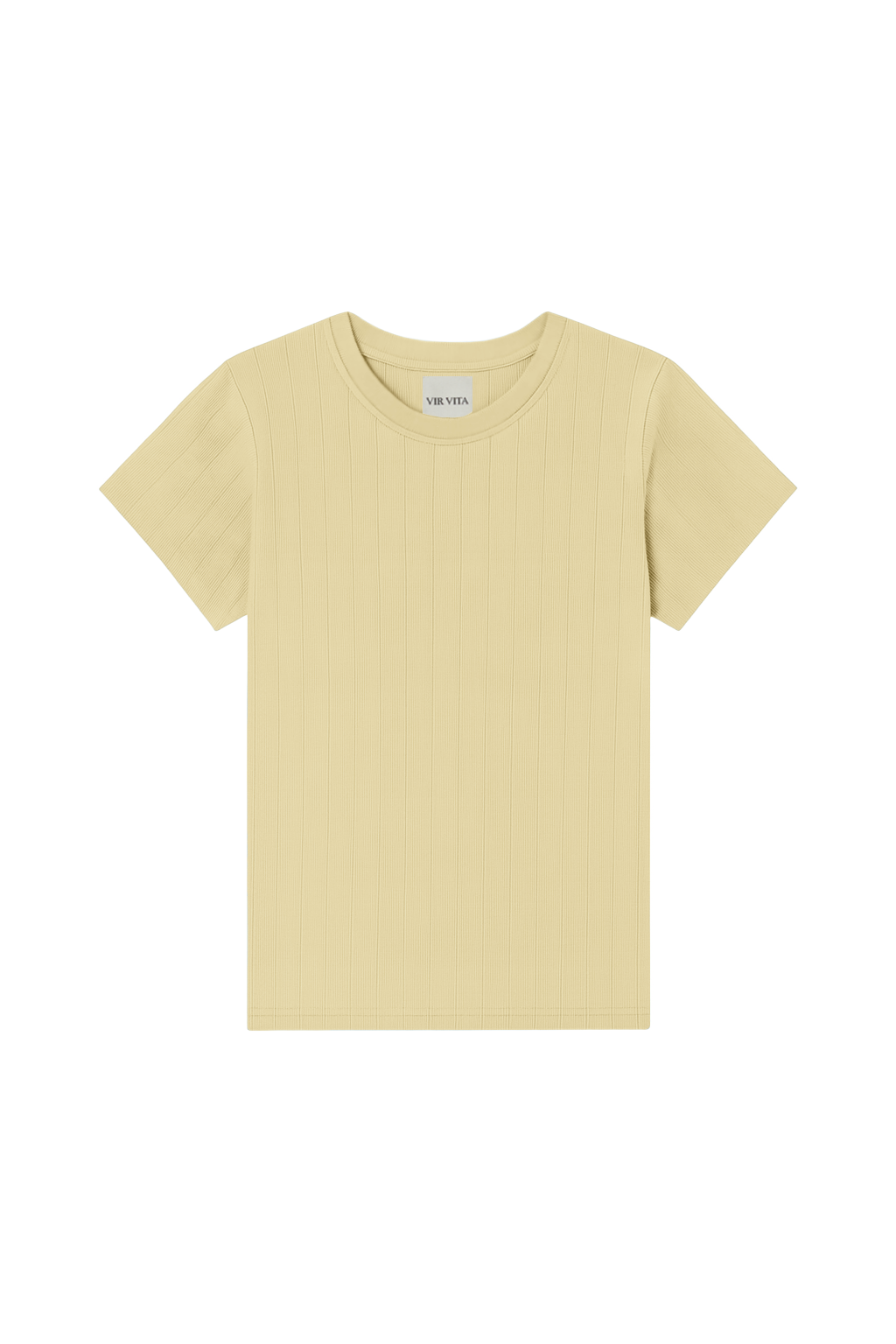 The signature 100% cotton Pointelle Tee with a classic crewneck neckline in pale yellow - VIR VITA 
#color_butter