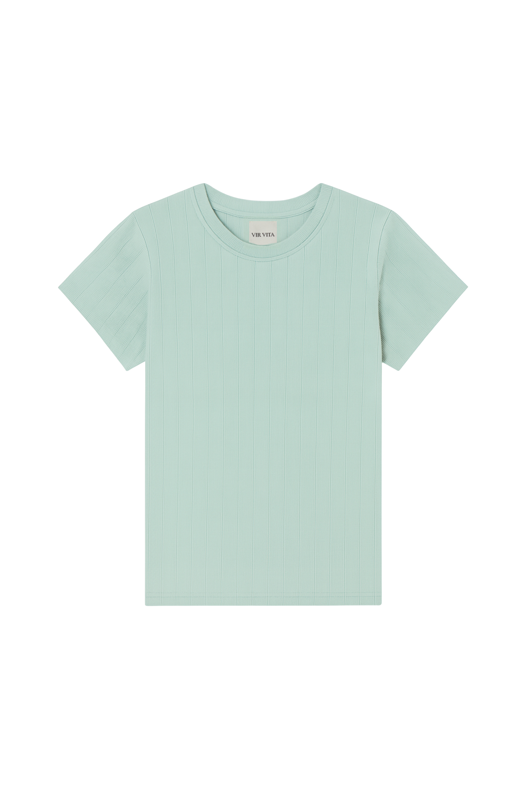 The signature 100% cotton Pointelle Tee with a classic crewneck neckline in light turquoise - VIR VITA 
#color_sea glass