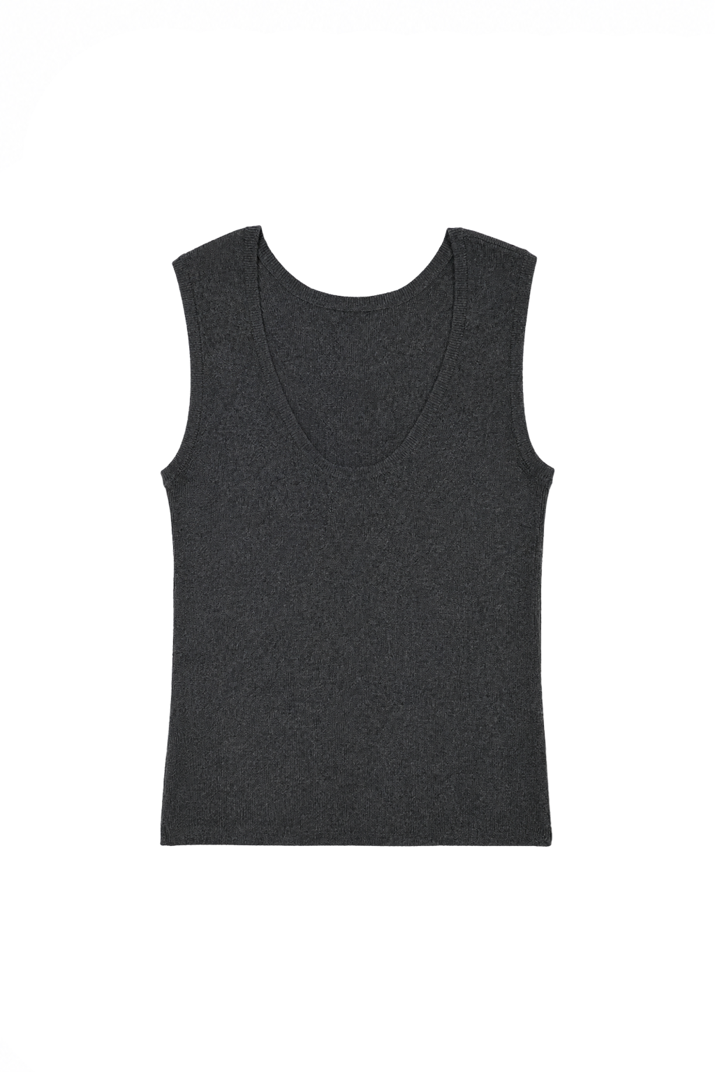A soft charcoal knit tank featuring a deep scoop back neckline, fitted silhouette, and elevated silk, wool, and cashmere blend. - VIR VITA
#color_anthracite