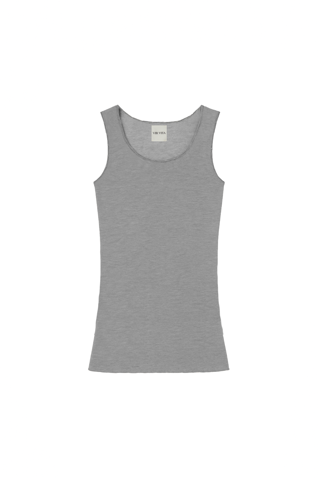 Flat image of a luxurious lightweight grey modal silk knit tank top with a ribbed back- VIR VITA
#color_heather grey