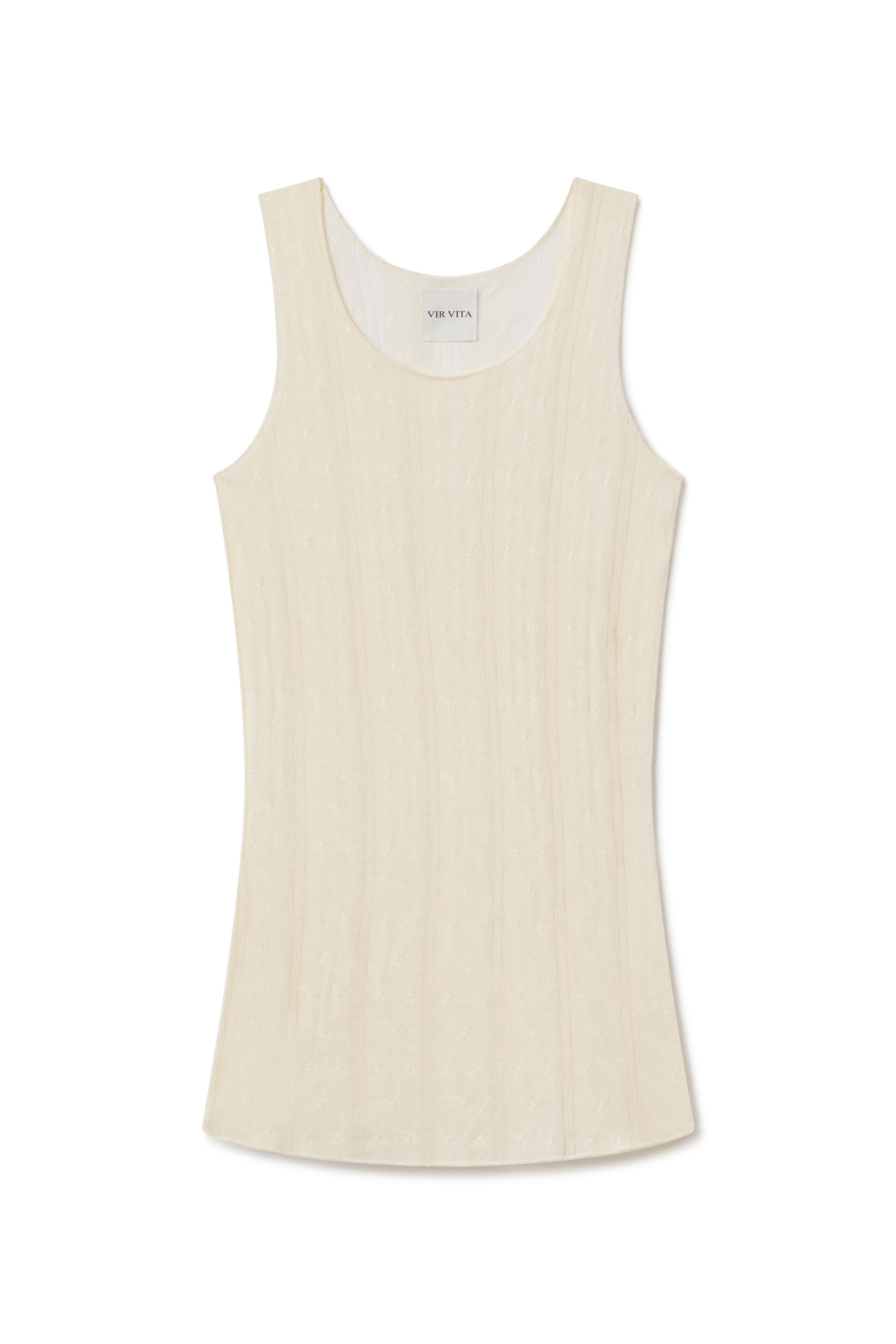 cream cashmere knit tank top woven in italy 15 years ago. This is a sustainable dead stock fabric in a unique pointelle design - VIR VITA
#color_cream