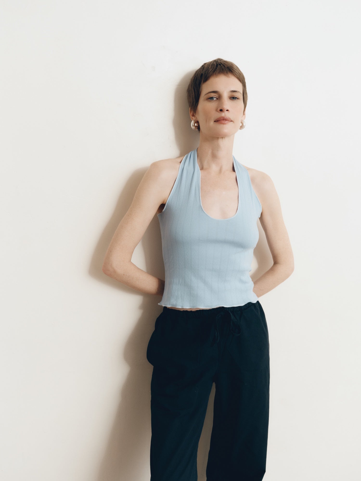 トップス maison celon halter neck v rib knit Tops | Viscose Satin Woven Halter Neck Top | KarenMillen