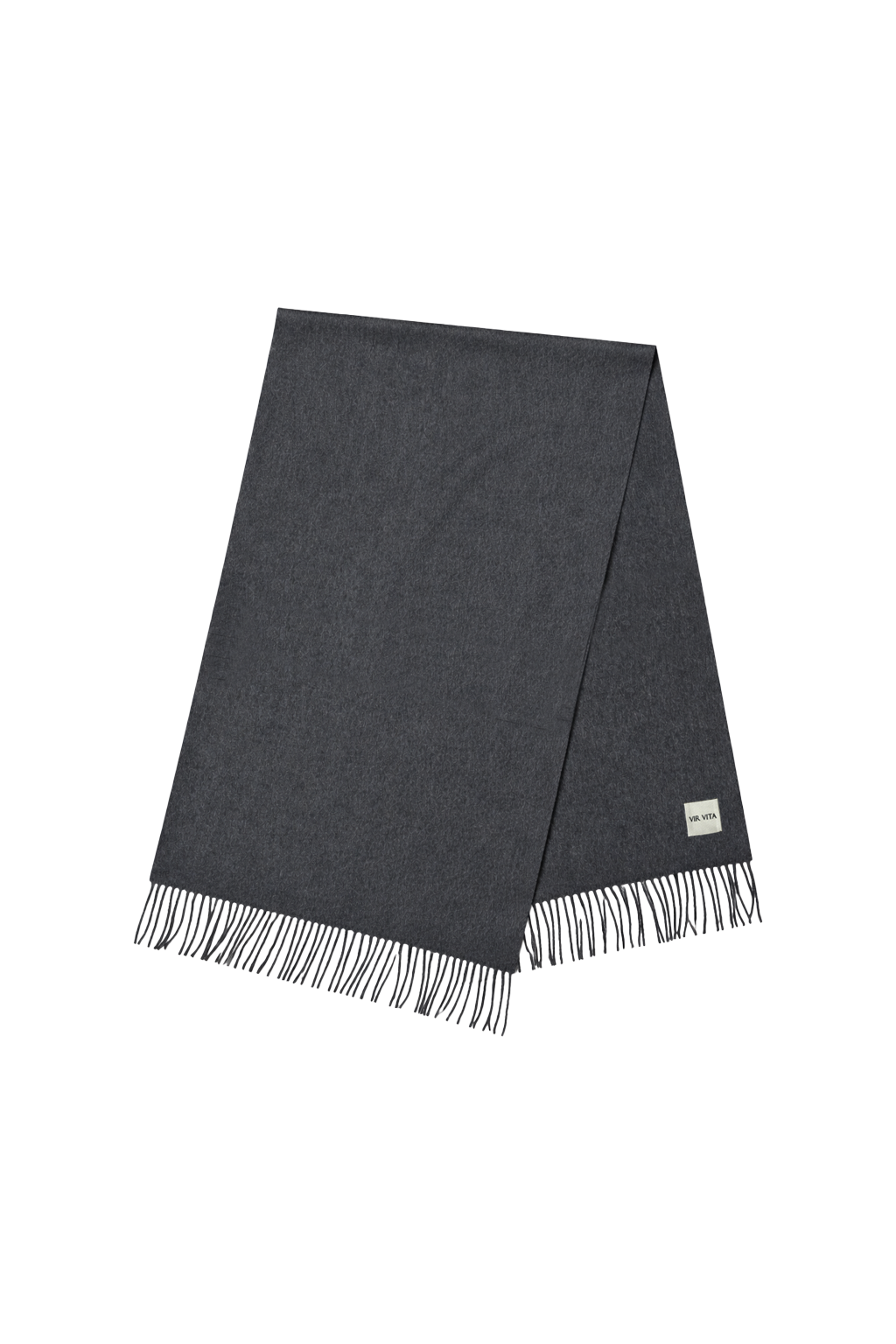 Women's Luxury Grey Cashmere Scarf. A brushed wool scarf with a fringed edge at both ends. Cut long, oversized. - VIR VITA
#color_anthracite