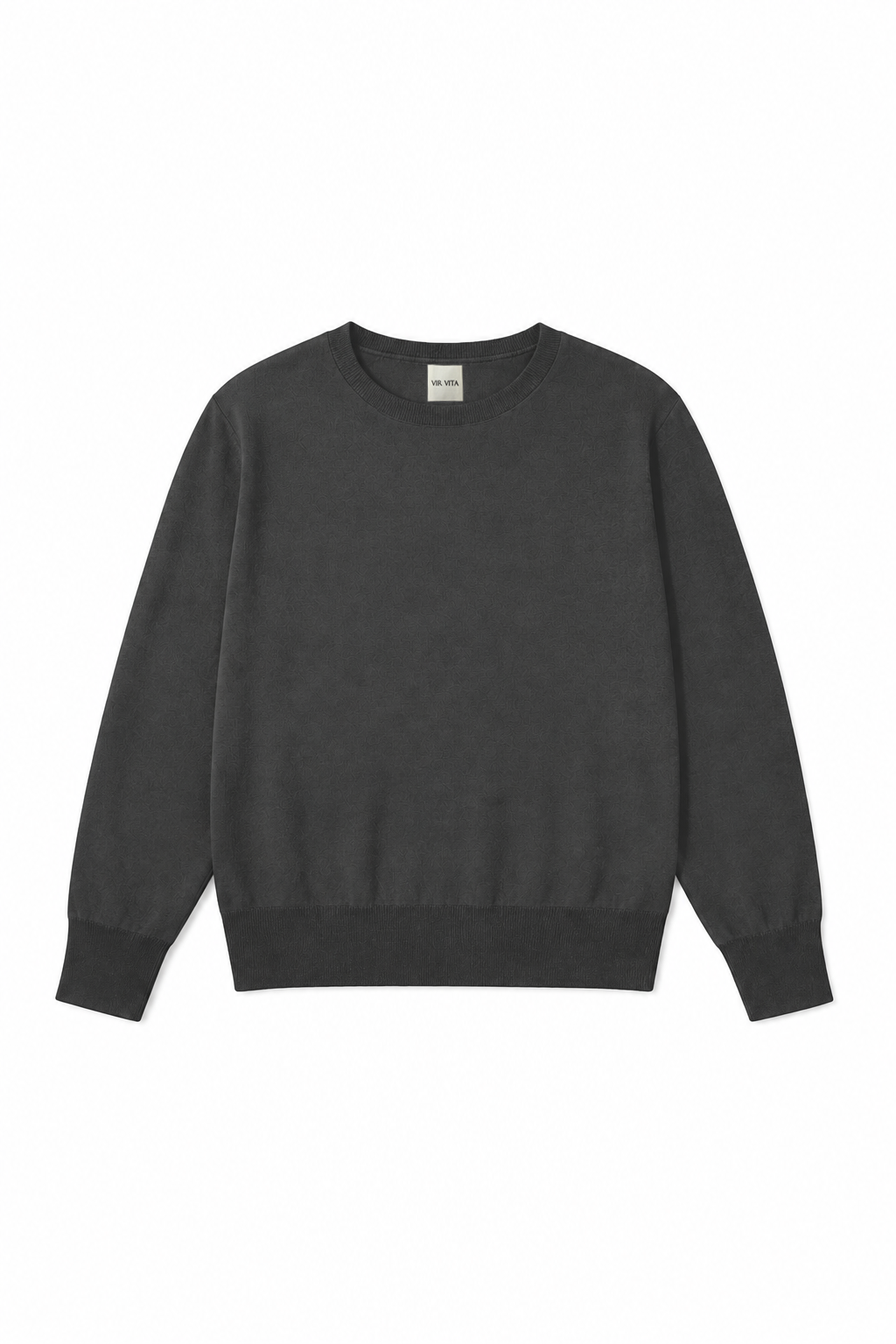 A timeless crewneck sweater featuring a clean silhouette, long sleeves, and classic ribbed trims in a versatile dark grey shade. - VIR VITA
#color_anthracite