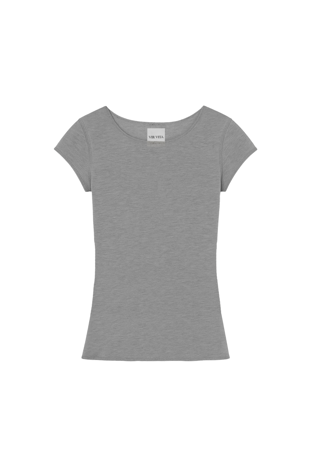 Flat image of a luxurious lightweight heather grey modal silk short sleeve knit top with a ribbed back- VIR VITA
#color_heather grey