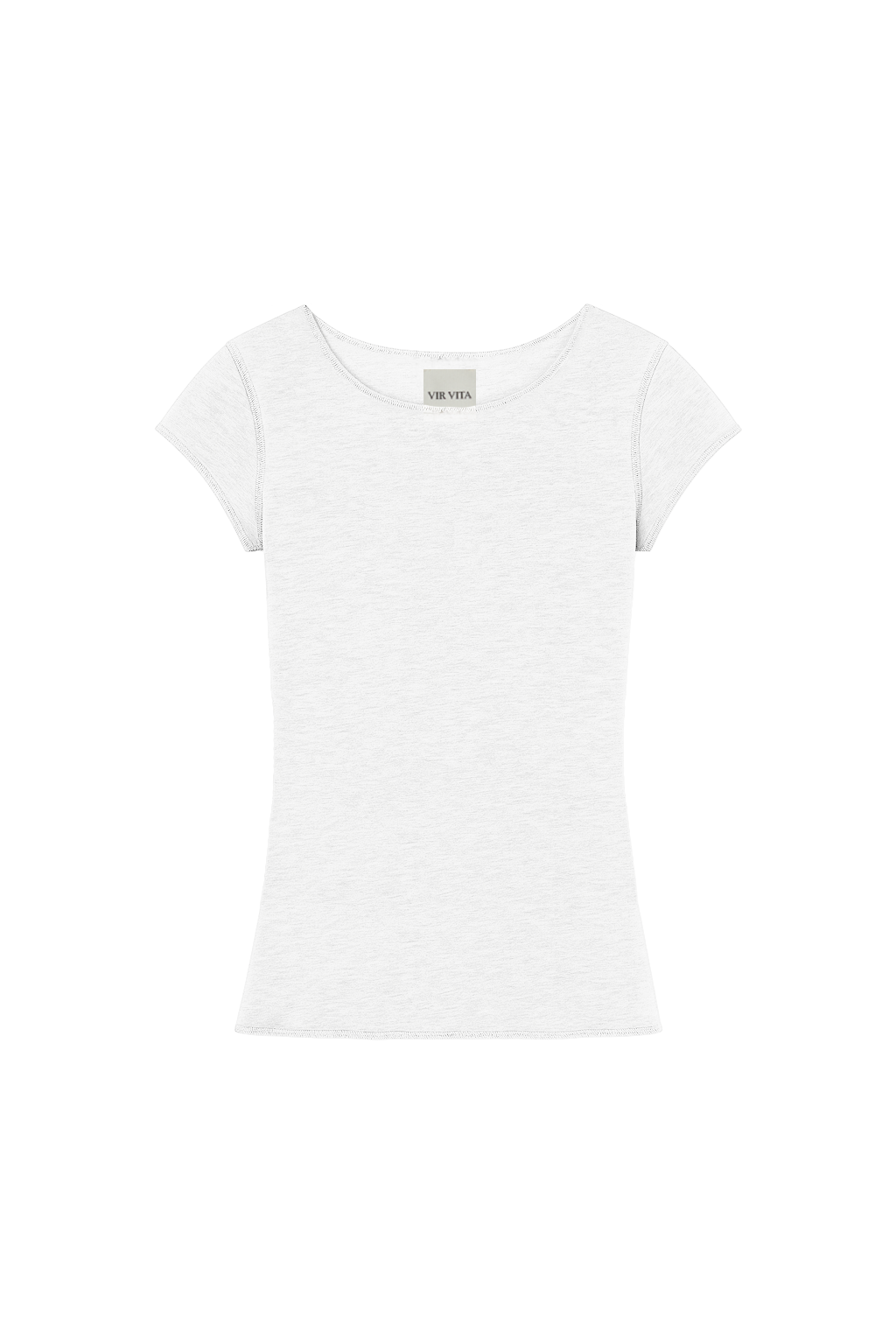 Flat image of a luxurious lightweight white modal silk short sleeve knit top with a ribbed back- VIR VITA
#color_white