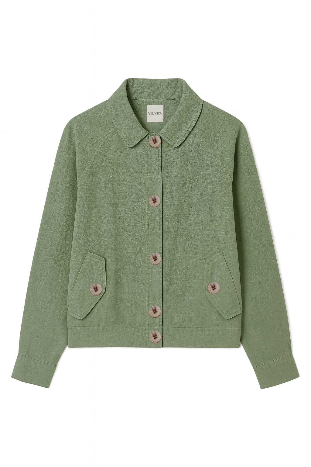 sustainable sage green 100% linen barn jacket - VIR VITA
#color_sage