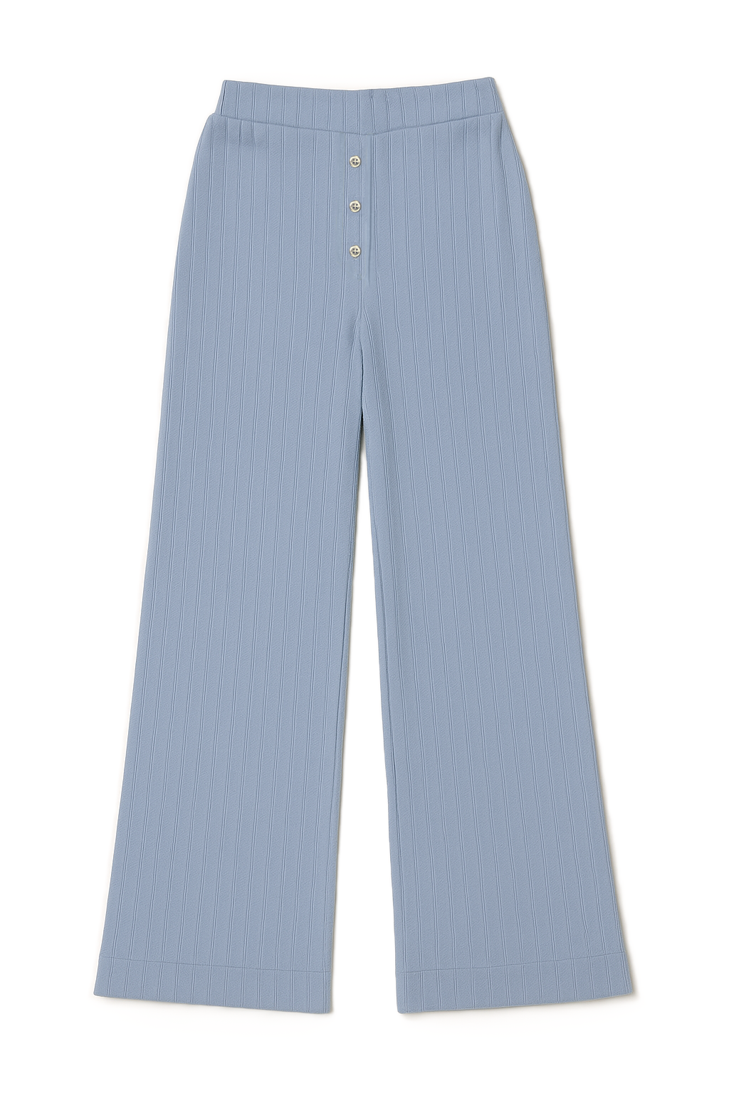Sustainable pointelle lounge pants made of 100% recycled cotton featuring a relaxed straight leg fit in light blue - VIR VITA
#color_vintage blue